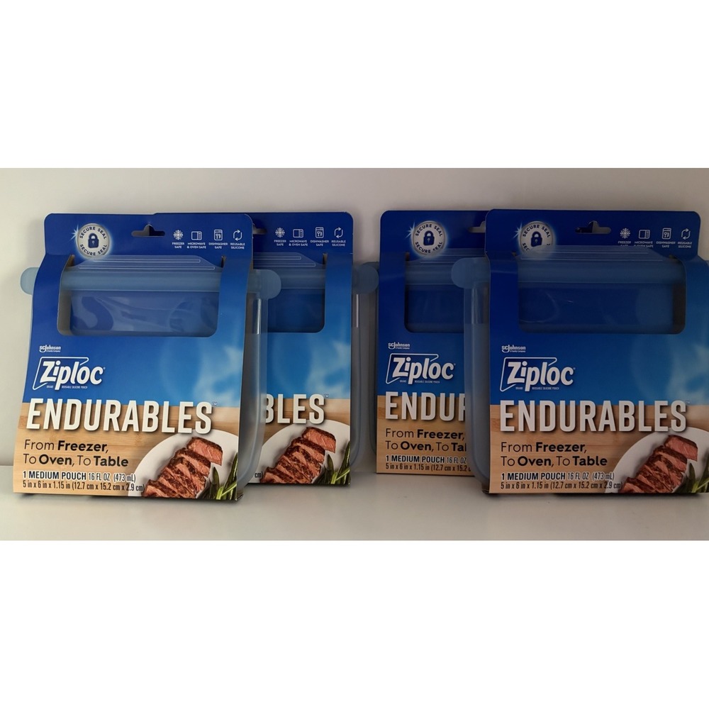 Ziploc Endurables Medium  Pouch 5"x6"x1.15" Reusable Silicone FOUR PACK